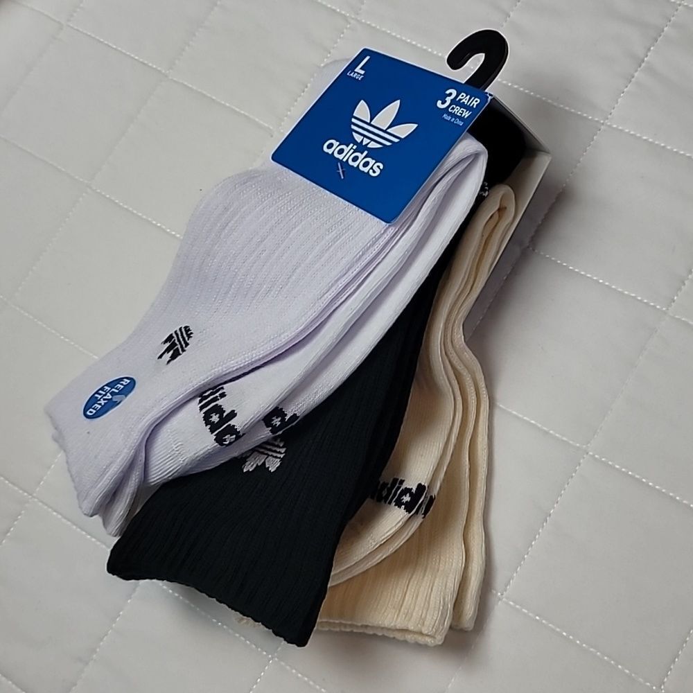 Adidas Men’s Crew Socks 3 Pack Size 8–12 NWT White Black Beige